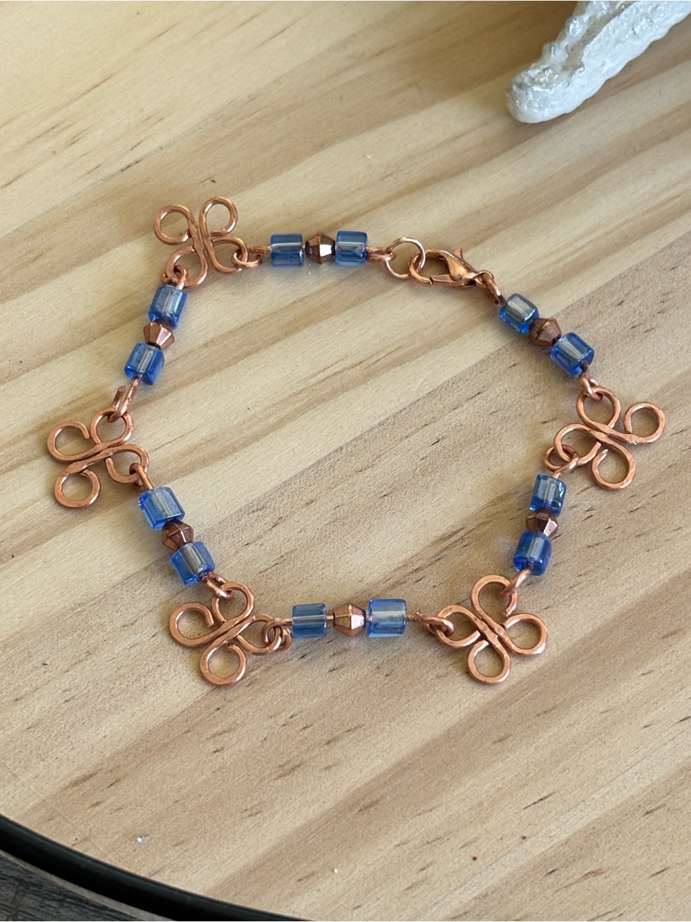 Blue Bead & Copper Loop Bracelet - Women Jewelry